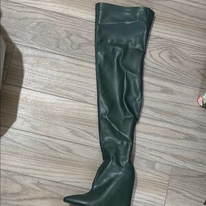 Sleek Green Over the Knee Boots with Waterproof Finish